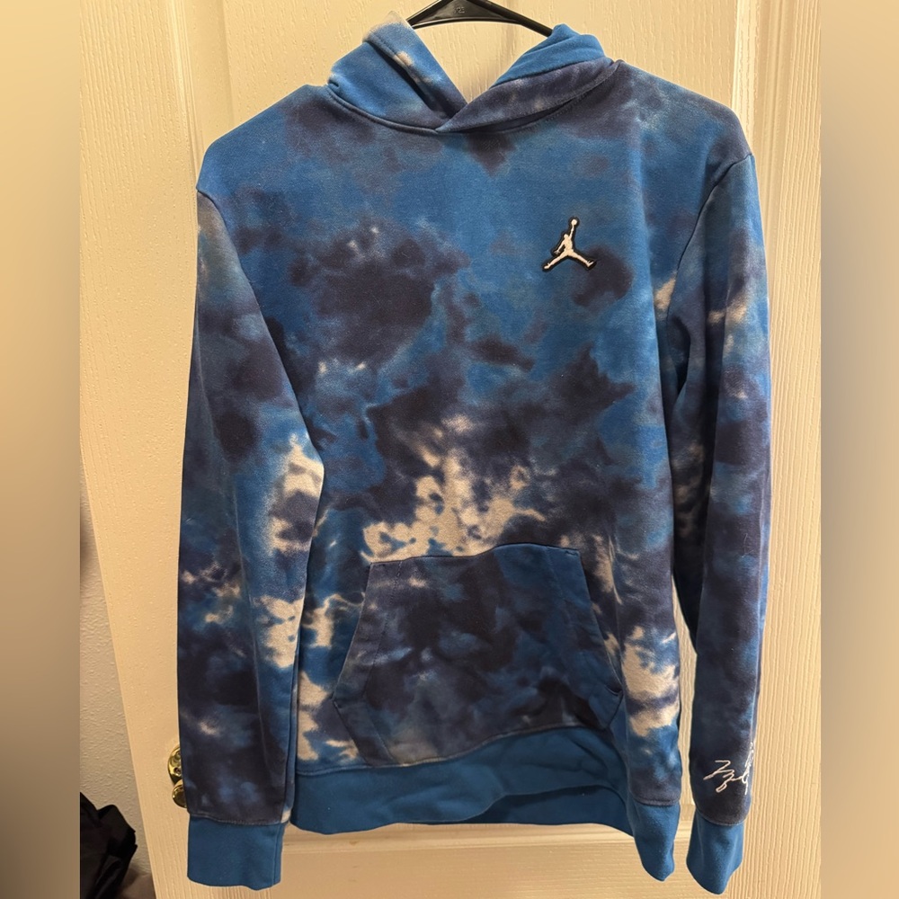 Jordan Blue and White Tie-Dye Crewneck Hoodie